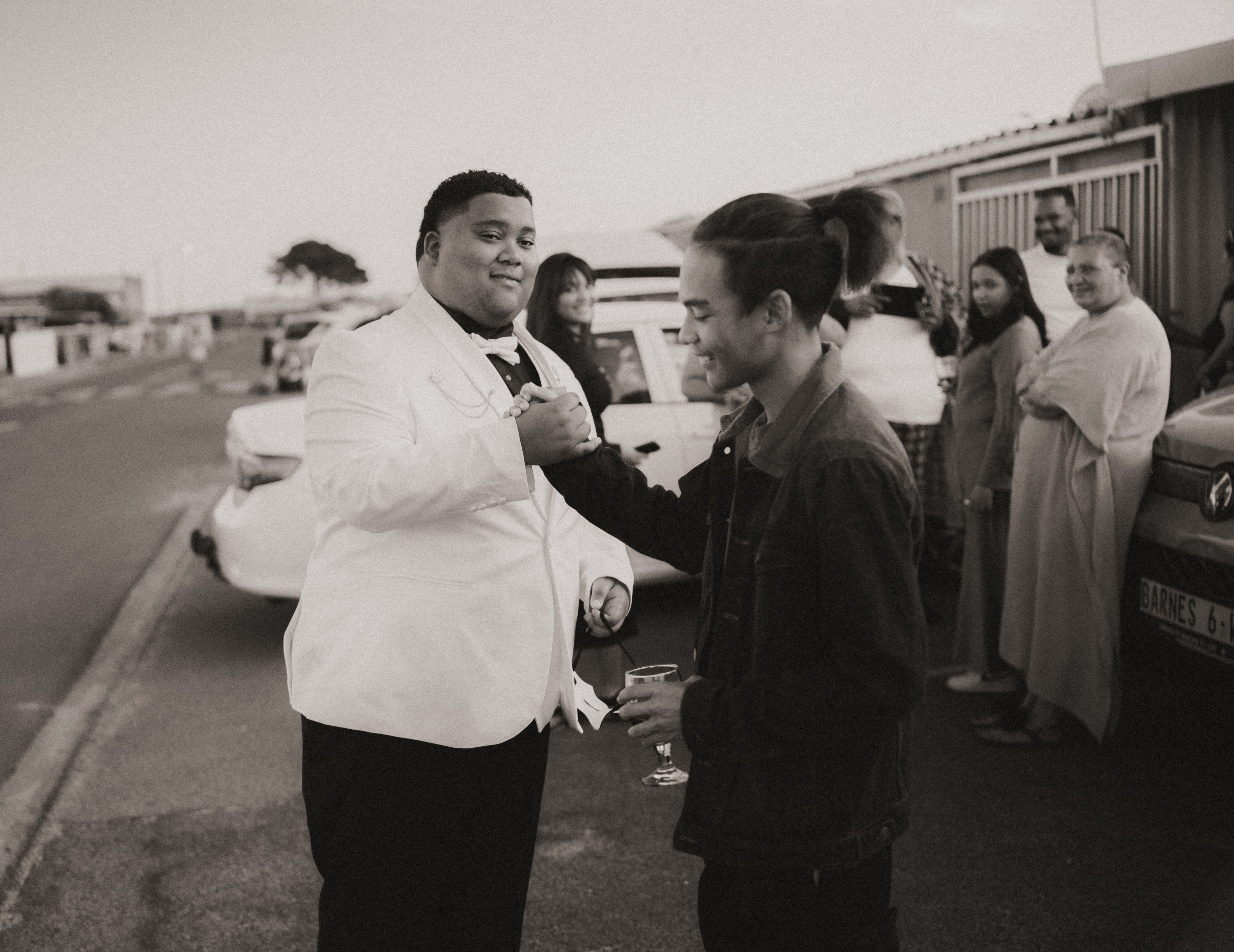 Friends greeting each other
