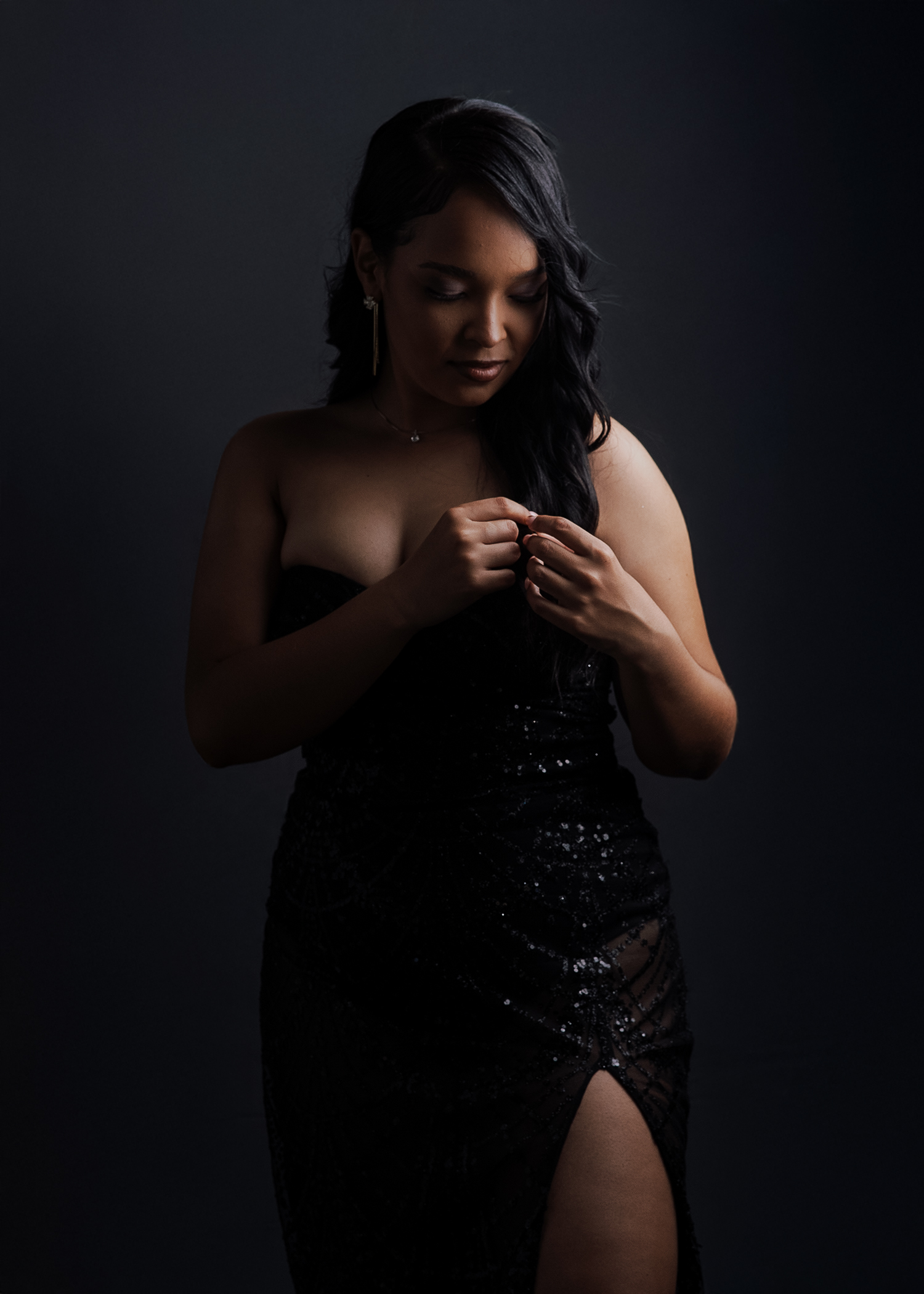 Black dress editorial portrait