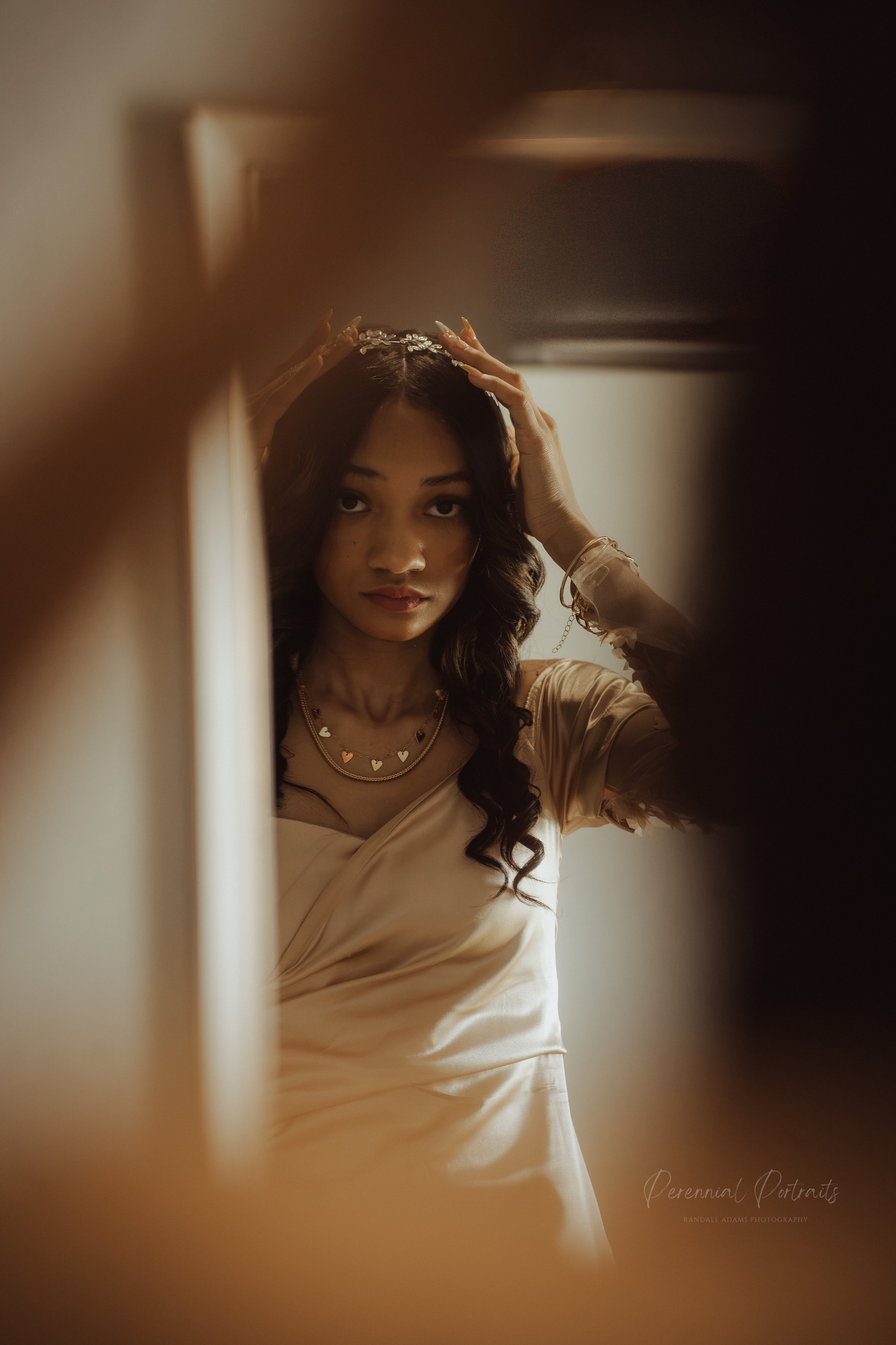 Champagne dress mirror portrait